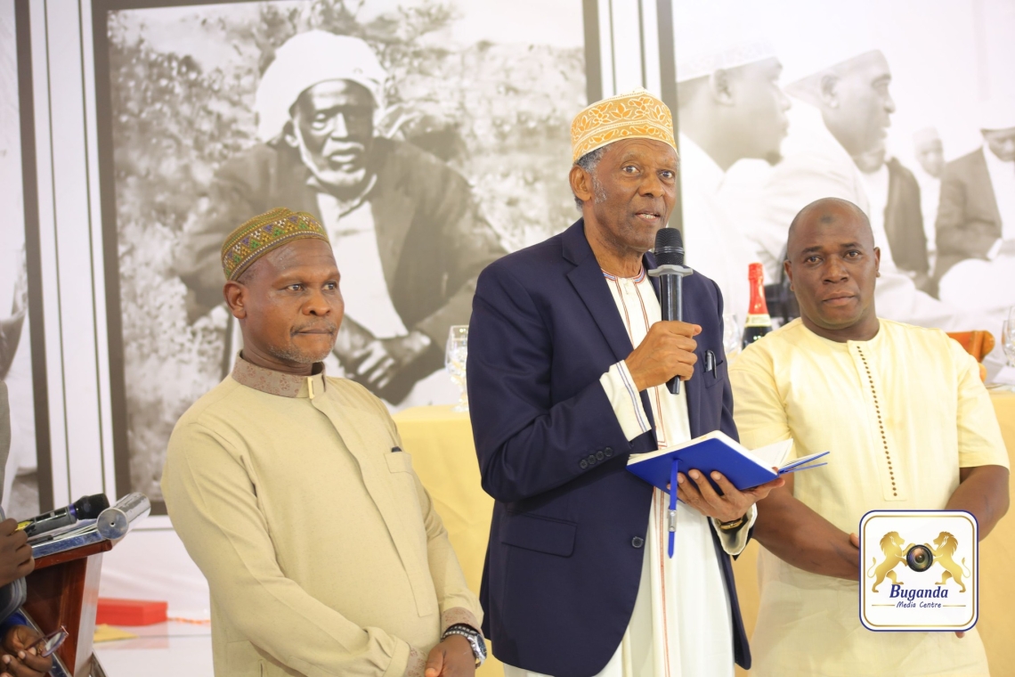 Owek. Hajji Dr. Mutaasa Kafeero (centre) shares his gratitude during the book launch